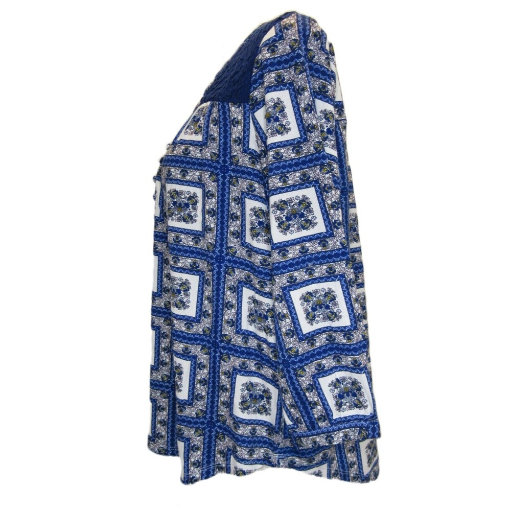 Anthropologie Porridge Womens M Blue Blouse Shirt Boho Floral Tile Pattern NWT - Picture 6 of 14